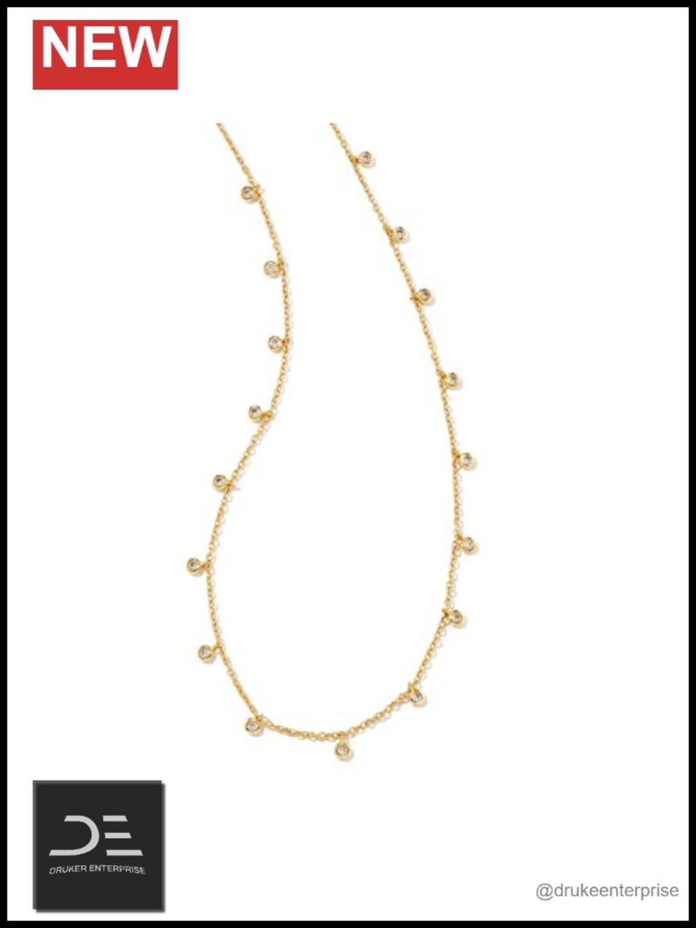 Gold Plated Brass Crystal Charm Chain Necklace 19" Lobster Clasp